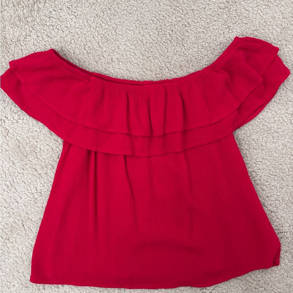 One Clothing Red Ruffled Off-Shoulder Blouse - Picture 2 of 5